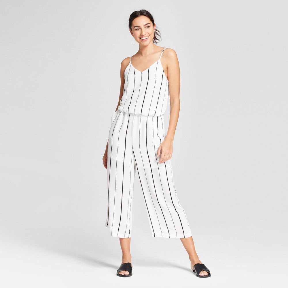 Women's Striped Sleeveless Wide Leg Jumpsuit - Eclair White S | Target