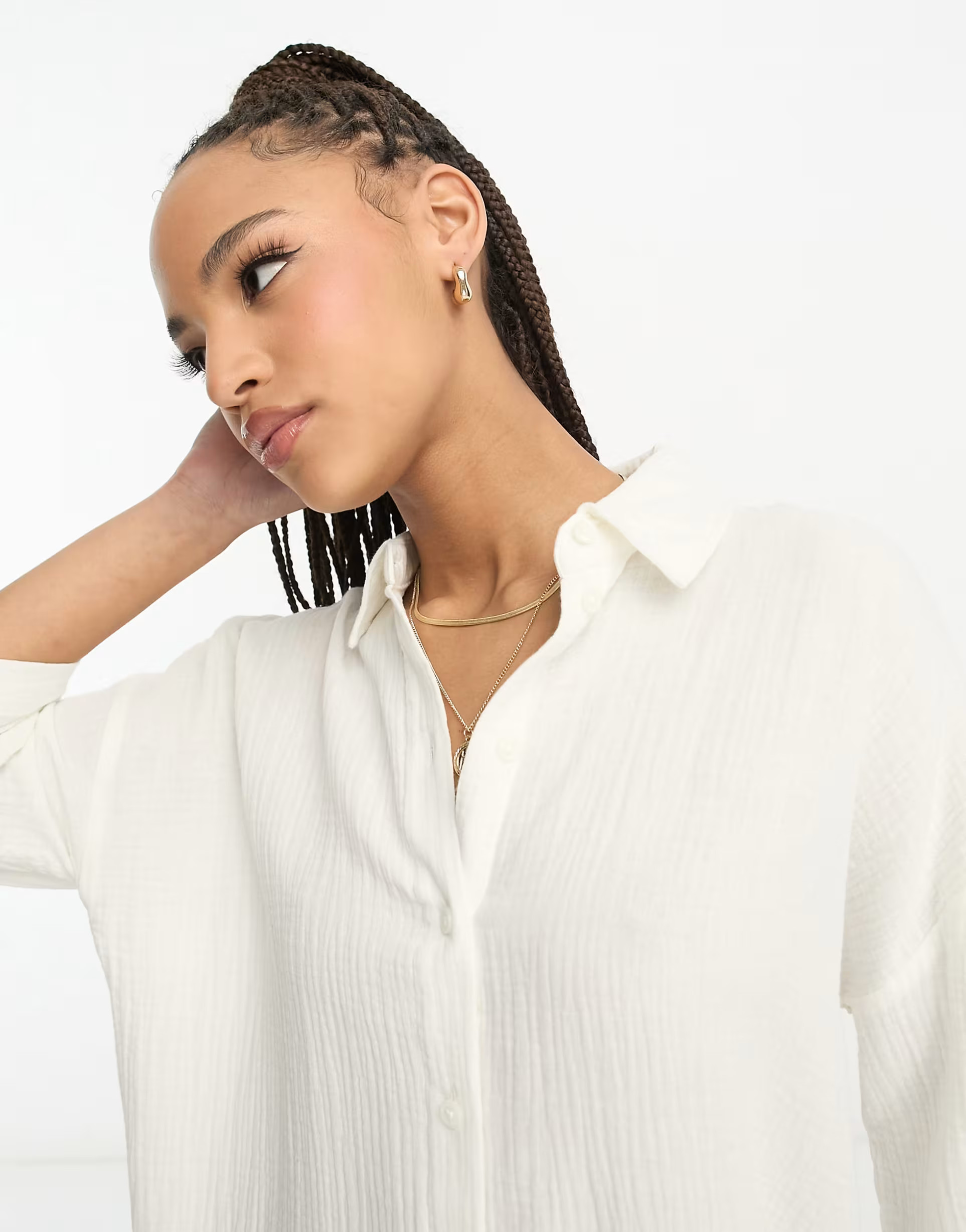 Vero Moda textured oversized shirt dress in white | ASOS (Global)
