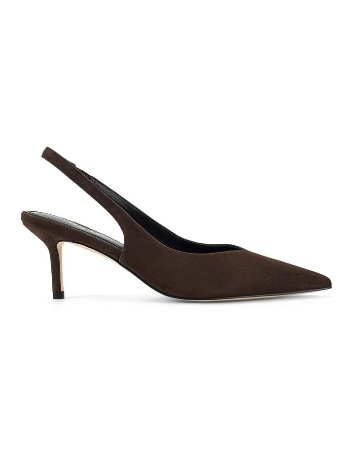 SirenYory Slingback Kitten Heels in Chocolate Brown Suede | Myer