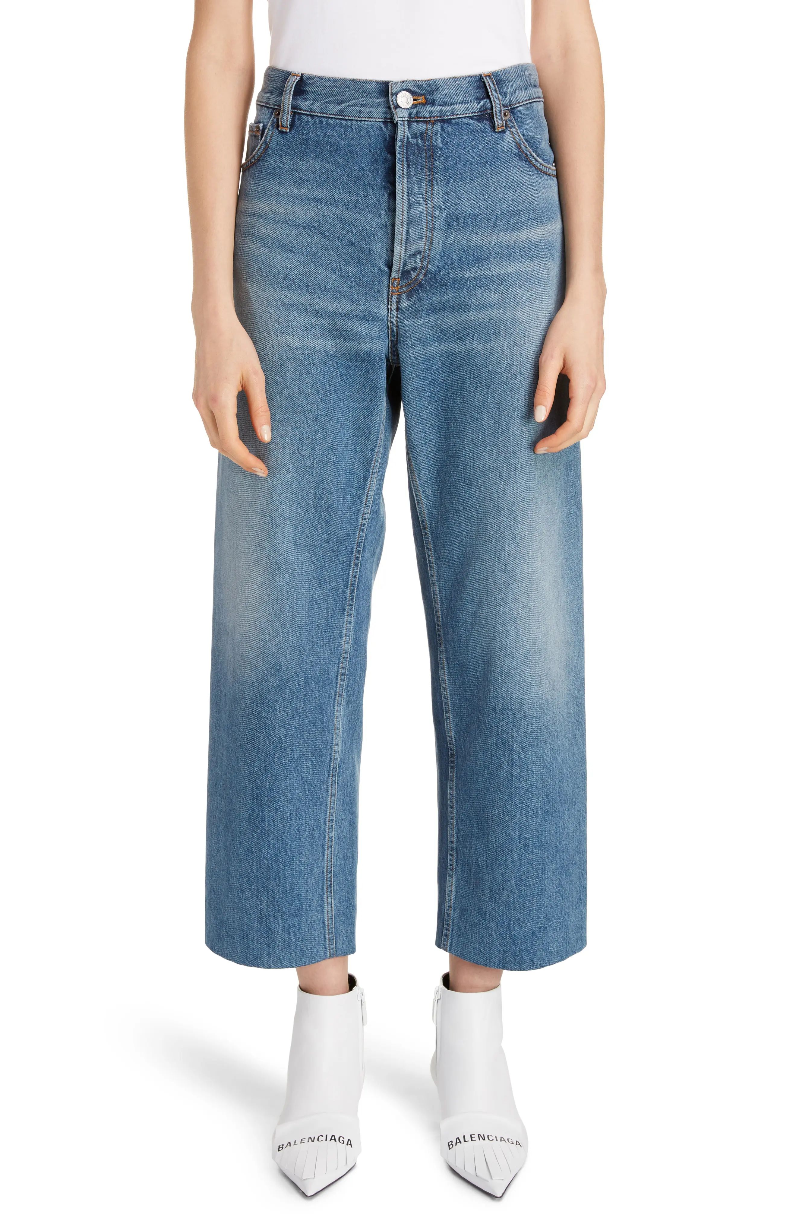 Women's Balenciaga Wide Leg Crop Jeans, Size 27 - Blue | Nordstrom