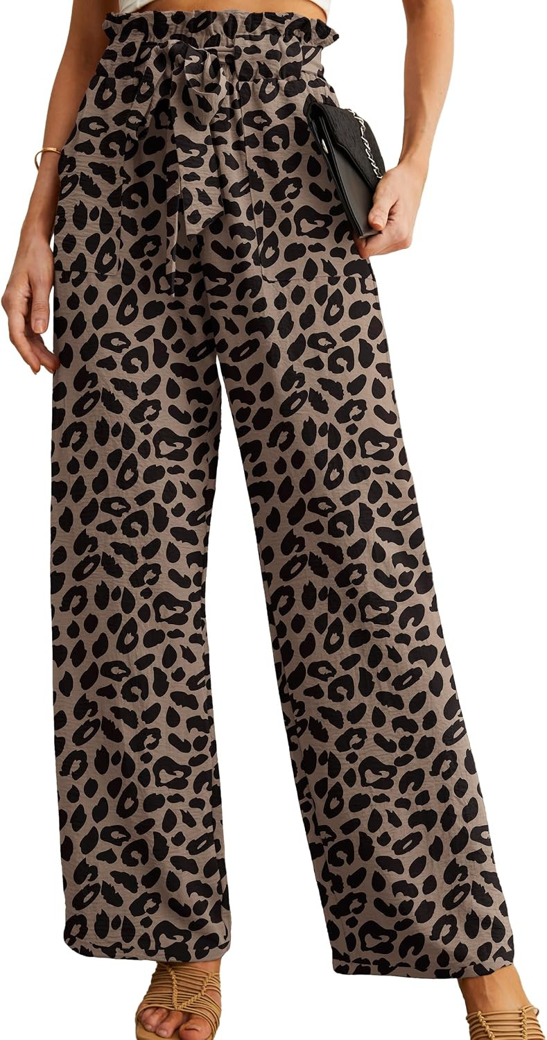 IWOLLENCE Women High Waist Palazzo Pants, Adjustable Knot Ankle Wide Leg Trousers Pockets Beach Vacation Lounge Office | Amazon (US)