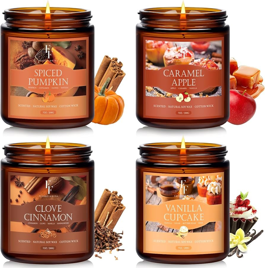 Fall Candles Set, 4 Pack Candles for Home Scented Natural Soy Wax, Autumn Gifts Set for Women Men... | Amazon (US)