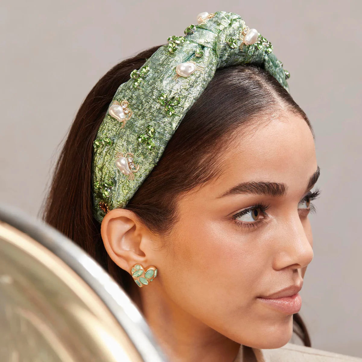 Lele Sadoughi Jade Pearl Marina Embellished Knotted Headband | House of 29