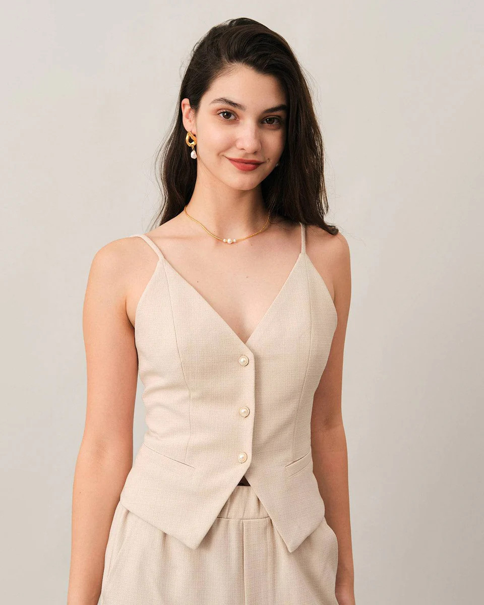 The V Neck Button Cami Top | rihoas.com