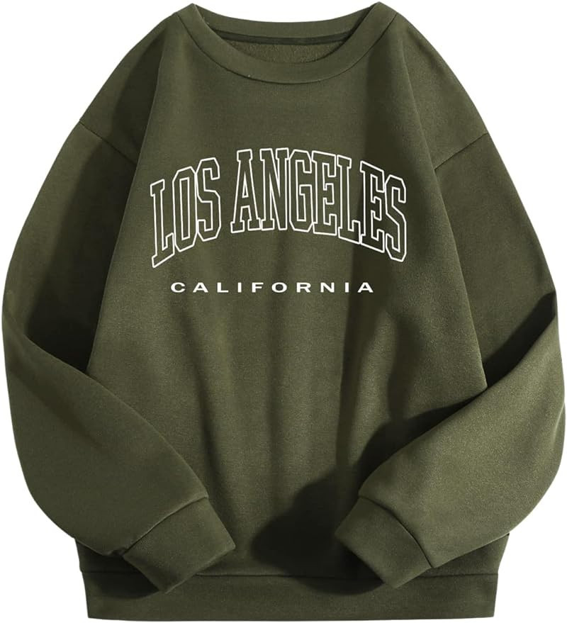 WDIRARA Women's Letter Graphic Print Round Neck Long Sleeve Sweatshirt Tops Pullovers | Amazon (US)