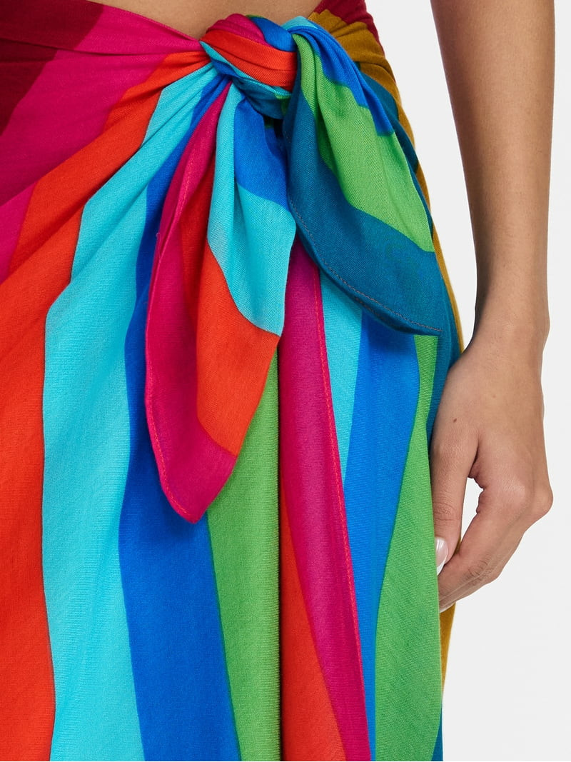 Time and Tru Women's Printed Pareo, One Size, Swim Stripe Red Delight | Walmart (US)