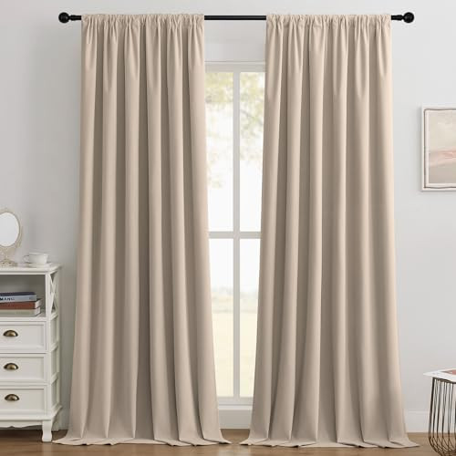 Joydeco Beige 100% Blackout Curtains 84 Inch 2 Panels, Luxury Thermal Beige Velvet Curtains for Bedroom Living Room, Soundproof Blackout Window Drapes, Rod Pocket & Back Tab (52W x 84L) | Amazon (US)