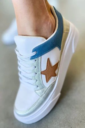 Tan and Blue Star Platform Sneakers | Shop Style Your Senses