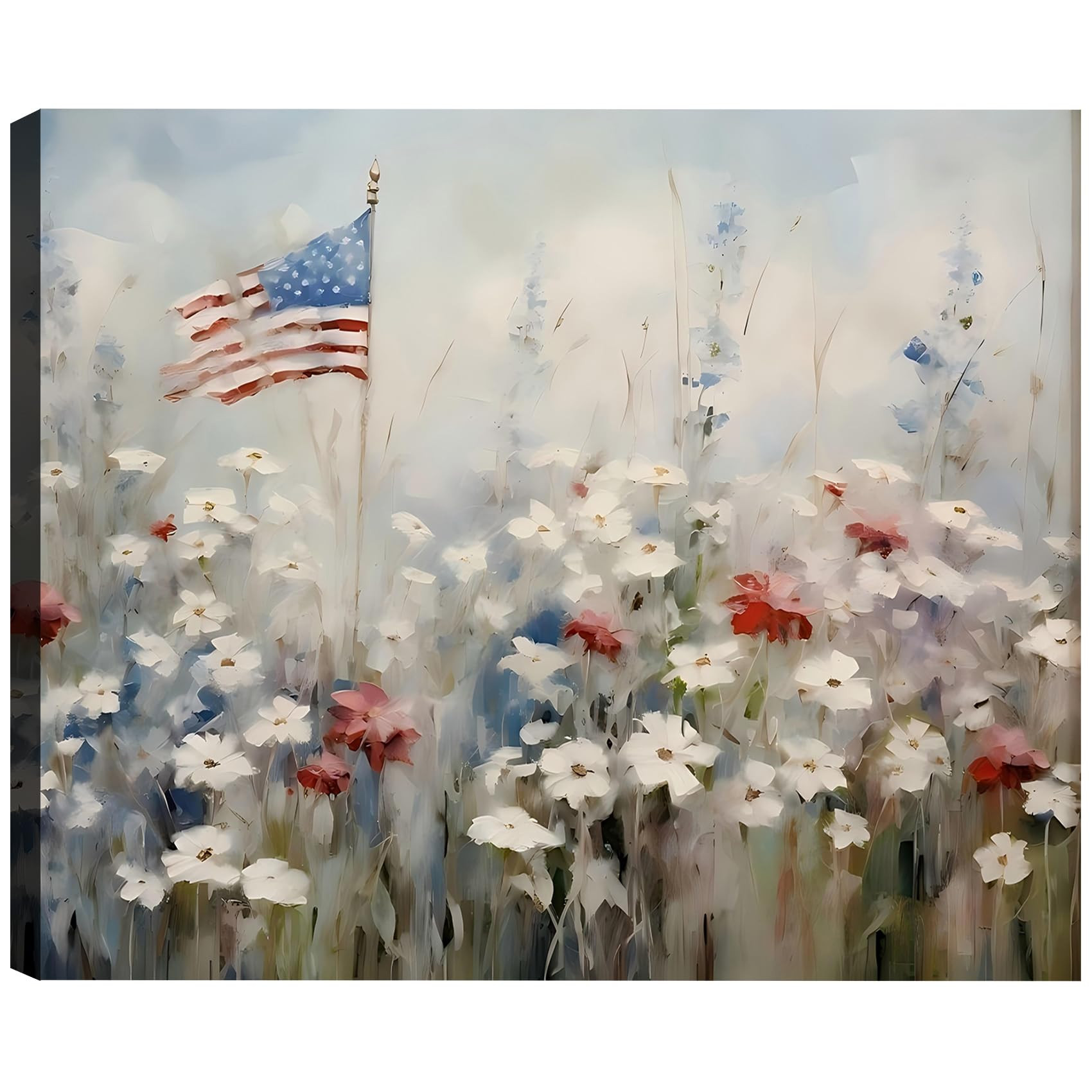 Modern American Flag Patriotic Canvas Wall Art for Living Room, Framed 4th of July Pictures Patri... | Amazon (US)