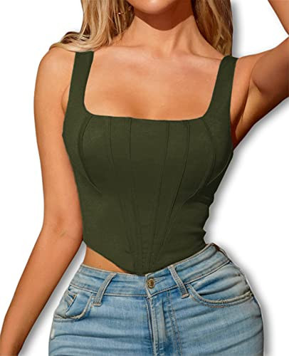 MOALLUOM Sexy Clubwear Women Vintage Bustier Crop Tops Sleeveless Stretch Backless Square Neck Y2... | Amazon (US)