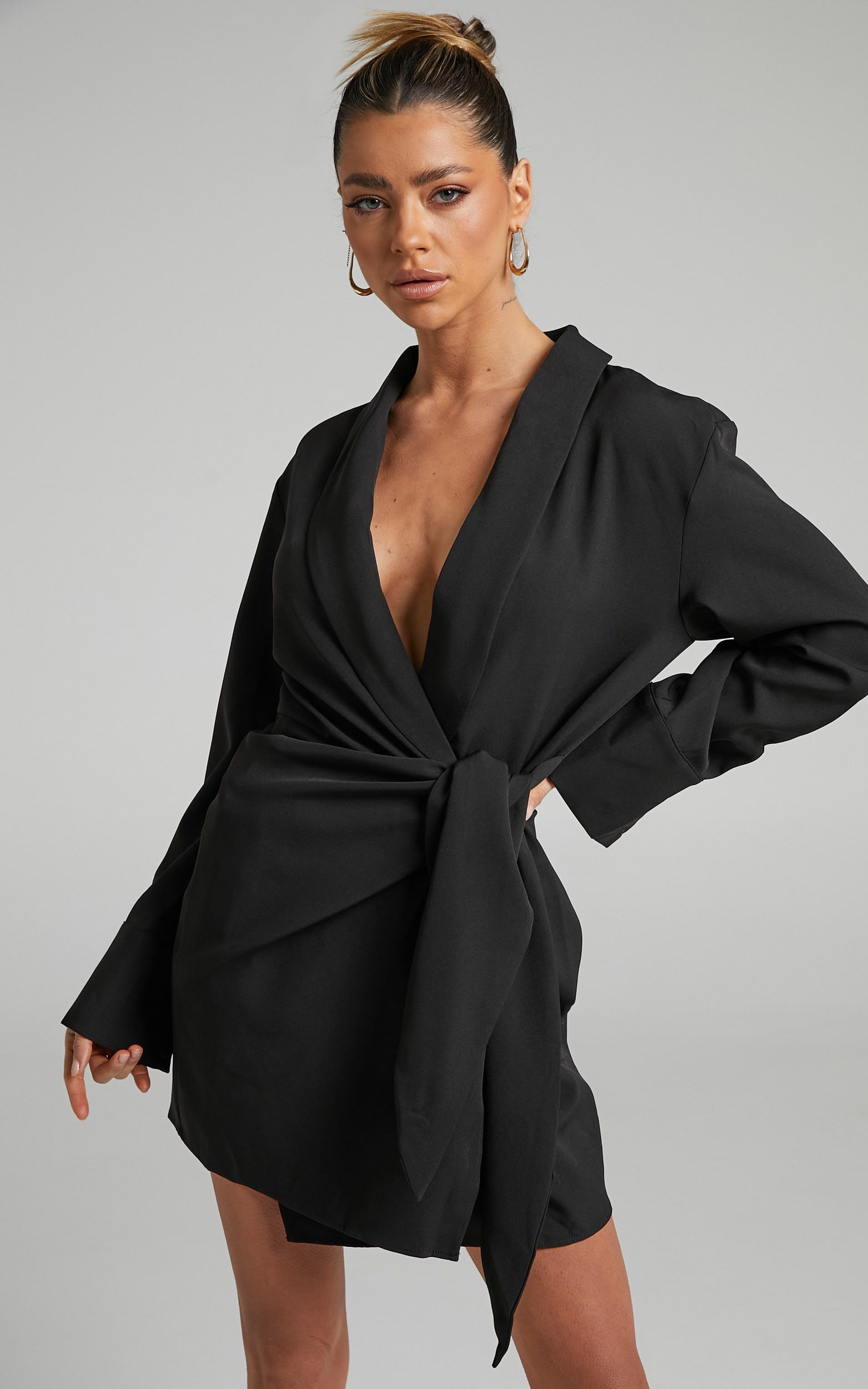 Pamela Tie Wrap Blazer Mini Dress in Black | Showpo (US, UK & Europe)