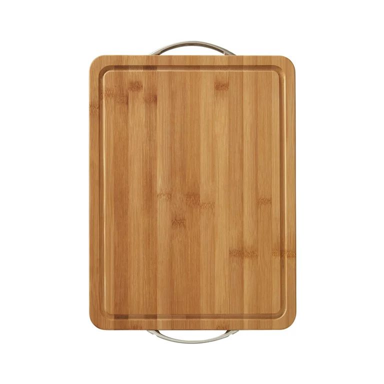 Farberware 12-inch x 16-inch Bamboo Wood Cutting Board with Trench and Metal Handles | Walmart (US)