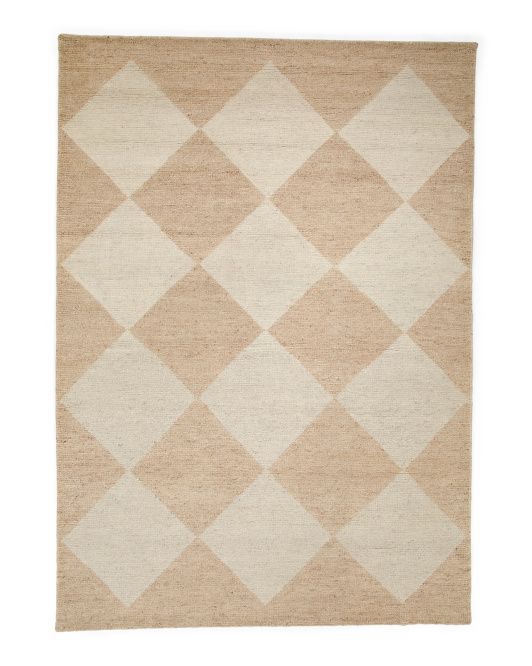 Wool Blend Hand Knotted Checkerboard Area Rug | TJ Maxx