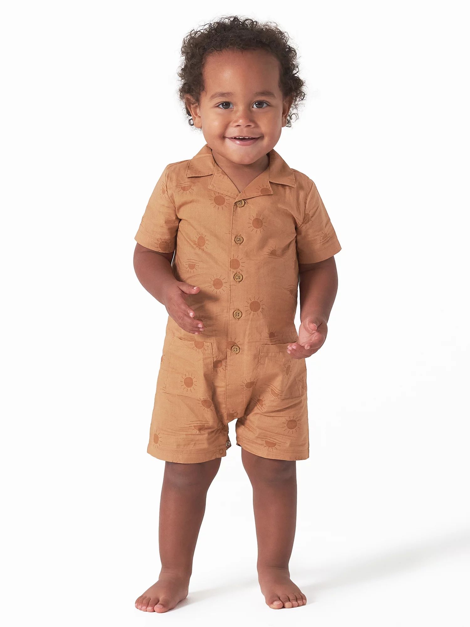 Modern Moments by Gerber Baby Boy Short Sleeve Poplin Romper, Sizes 0/3-24M - Walmart.com | Walmart (US)