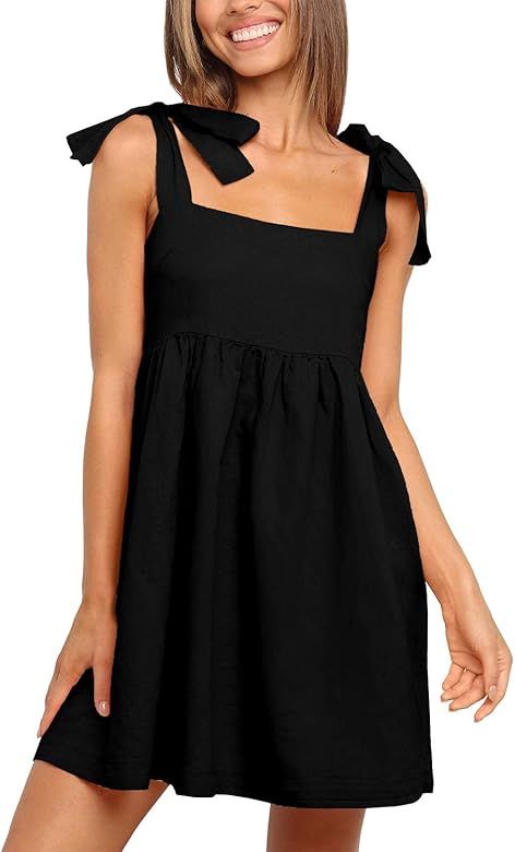 Clarisbelle Women Summer Tie Strap Sleeveless Beach Dress with Pockets | Amazon (US)