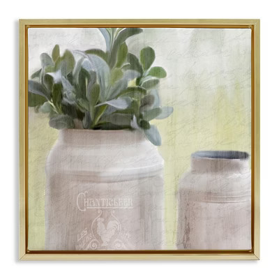 Stupell Industries Farmhouse Mill Can with Greenery Floating Frame Canvas Art, Gold, 25" x 25" | Target