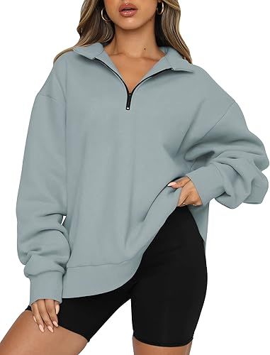 Trendy Queen Womens Oversized Sweatshirts Fall Fashion Hoodies Half Zip Pullover Long Sleeve Shir... | Amazon (US)