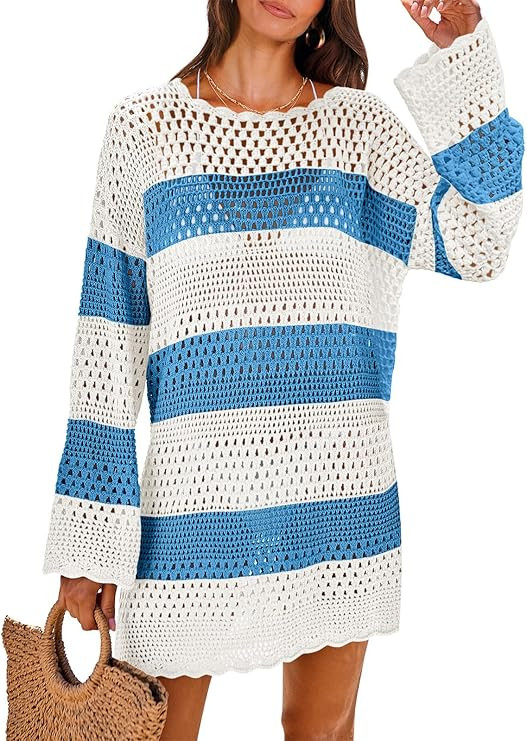 ANRABESS Women Swimsuit Crochet Swim Cover Up 2026 Summer Bathing Suit Swimwear Mesh Knit Beach D... | Amazon (US)