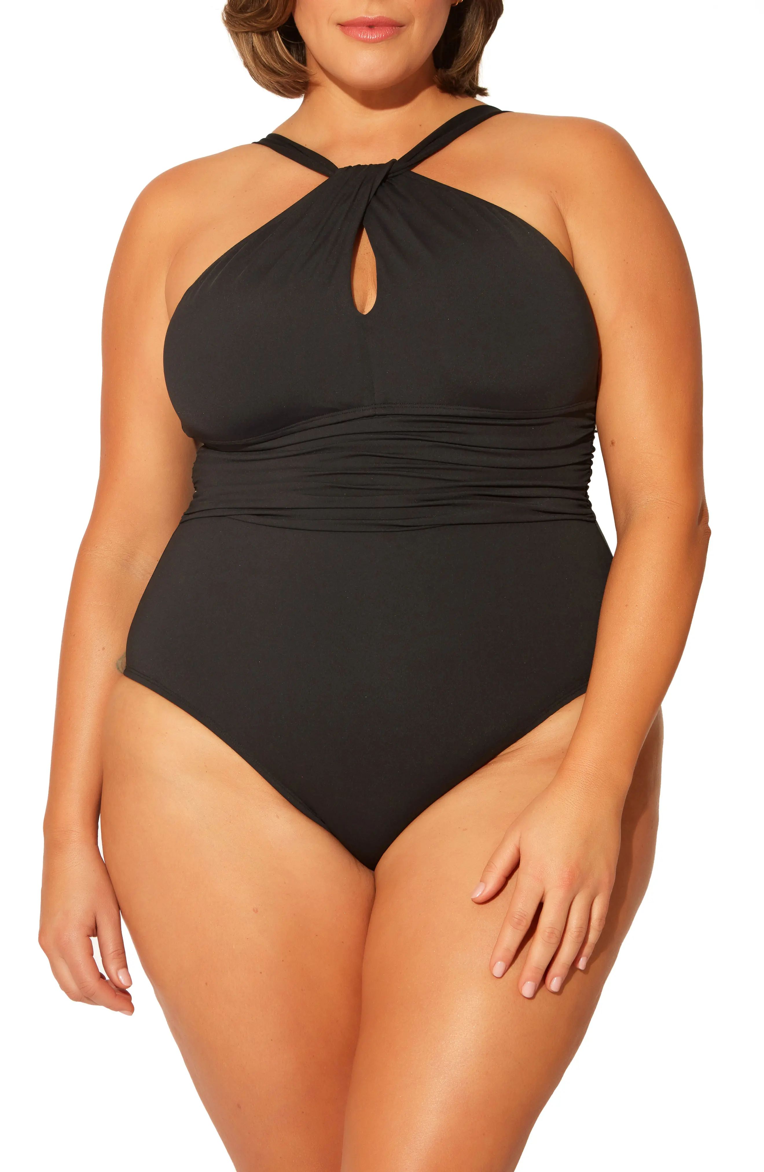 Plus Size Women's Bleu By Rod Beattie Urban Goddess Keyhole High Neck One-Piece Swimsuit, Size 20W - | Nordstrom