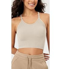 ODODOS Women's Seamless Crop Cami Wide Scoop Neck Ribbed Soft Open Racerback Cropped Tank | Amazon (US)