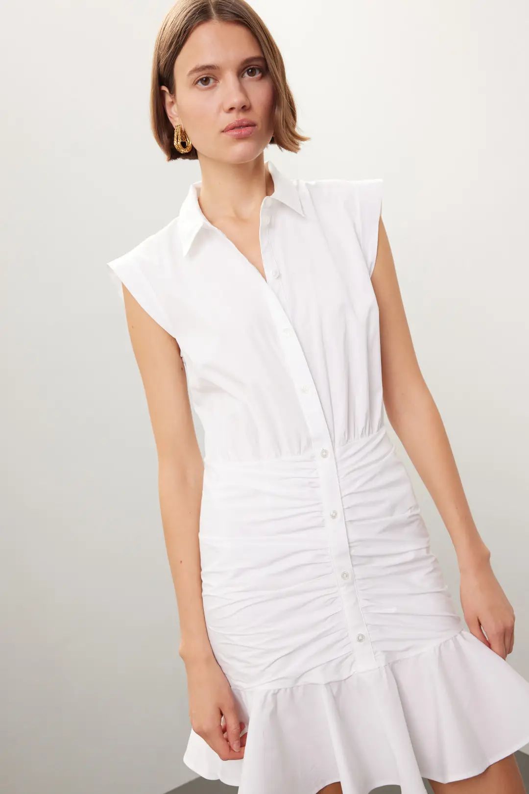 White Ruched Shirt Dress | Rent the Runway