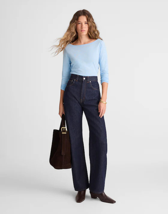 Ruched Crewneck Long-Sleeve Tee in Soft Slub | Madewell