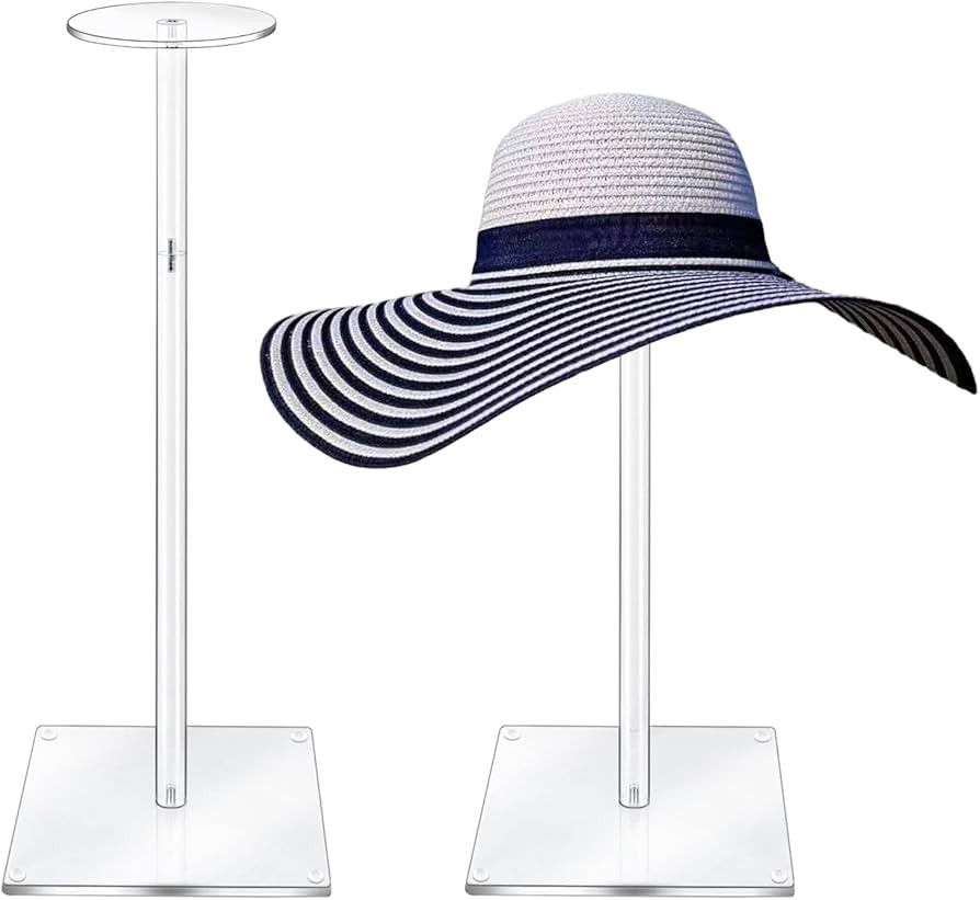 Acrylic Hat Stand and Wig Display Rack, 2pcs 17" Clear Hat Stands for Display, Adjustable Height ... | Amazon (US)