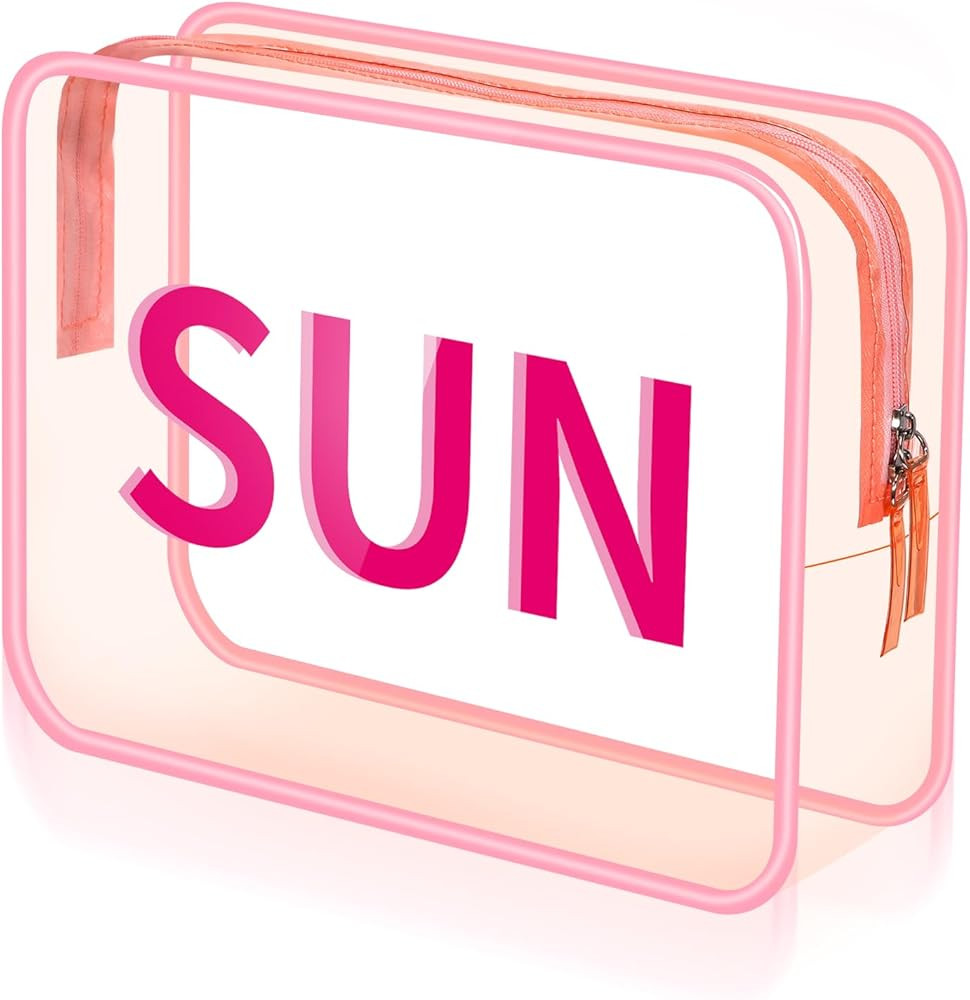 Sun Clear Beach Makeup Bag 9.5" x 7" x 3.5" Large Cosmetic Pouch Pink Travel Toiletry Bag PVC Wat... | Amazon (US)