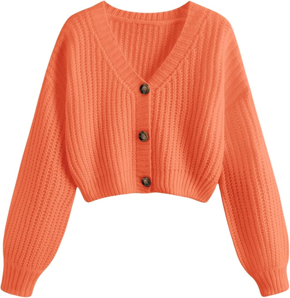 GORGLITTER Women's Button Up Cropped Cardigan Sweaters Chunky Knit Long Sleeve Trendy 2025 Fall C... | Amazon (US)