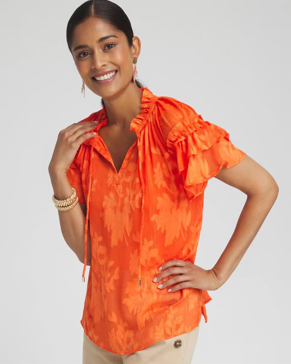 Chiffon Ruffle Neck Blouse | Chico's