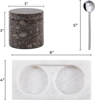 Radicaln Marble Salt Cellar with Lid and Tray 3'' Inches Oceanic and White Handmade Salt Storage ... | Amazon (US)