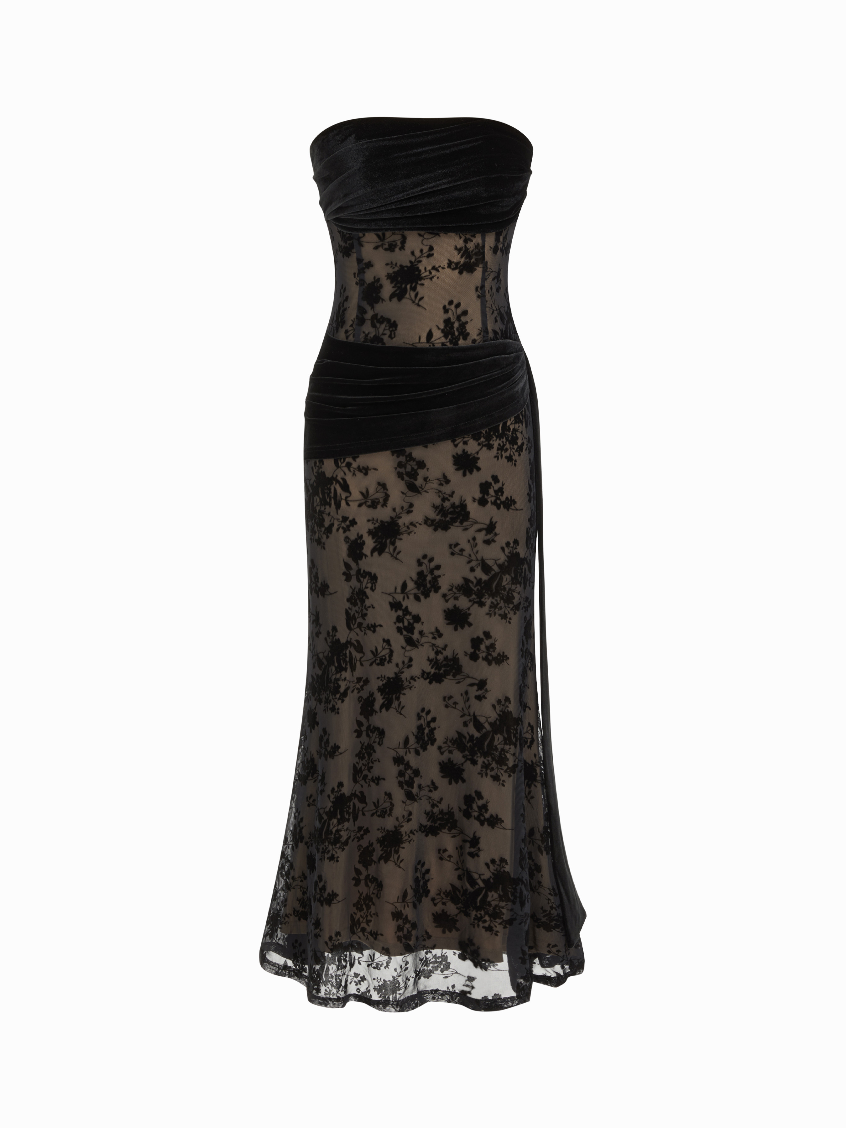 Velvet Velvet Lace Floral Ruched Bandeau Maxi Mermaid Dress For Wedding | Cider