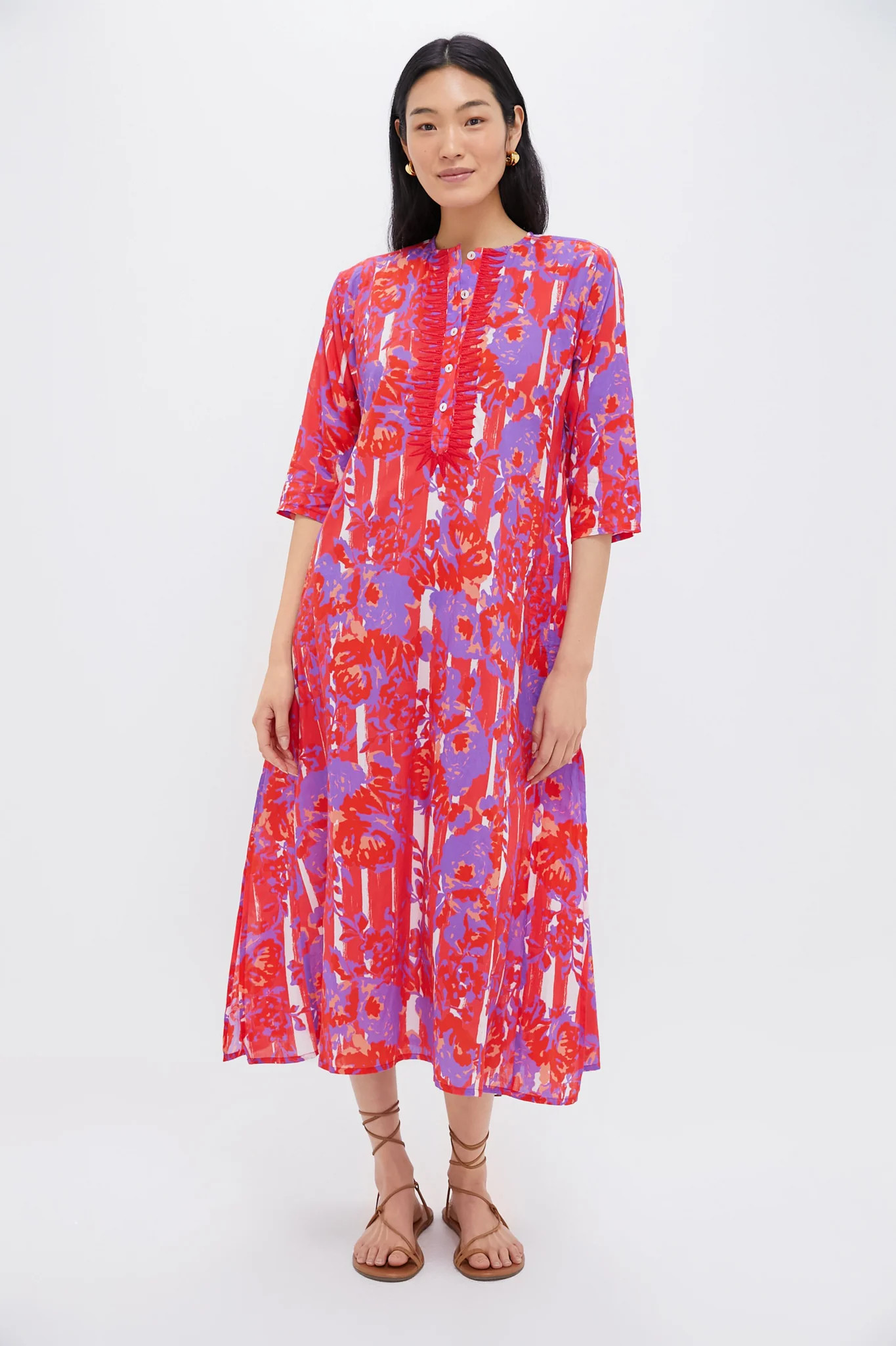 Coral Petunia Embroidered Long Kurta | Tuckernuck (US)