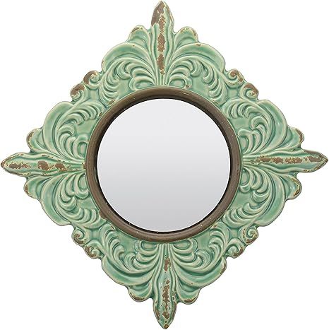 Stonebriar Decorative 11.3" Antique Green Diamond Shape Ceramic Accent Wall Mirror | Amazon (US)