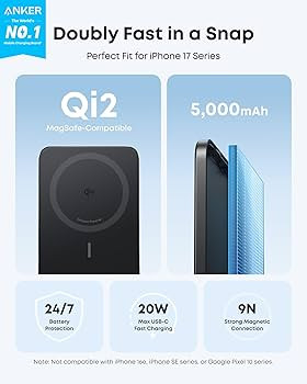 Anker Nano MagSafe Portable Charger, Ultra-Slim 5,000mAh Magnetic Wireless Charging Battery, Qi2 ... | Amazon (US)