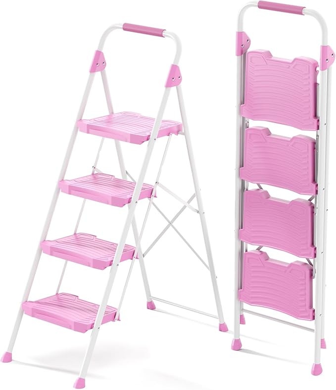 KINGRACK 4 Step Ladder, 900lbs Sturdy Step Stool with Handrail, Anti-Slip Wide Pedals, Foldable S... | Amazon (US)