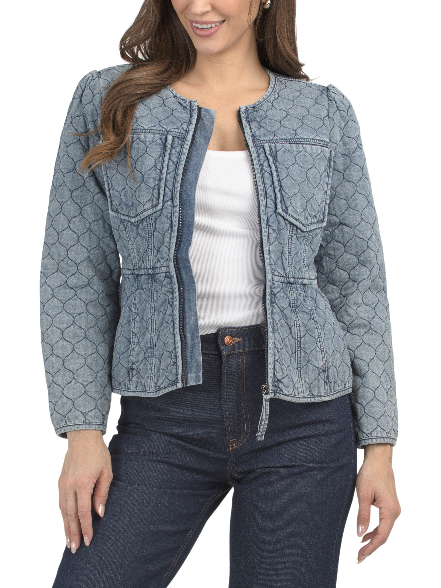 Long Sleeve Quilted Peplum Jacket With Piped Edges | Midweight Jackets | Marshalls | Marshalls