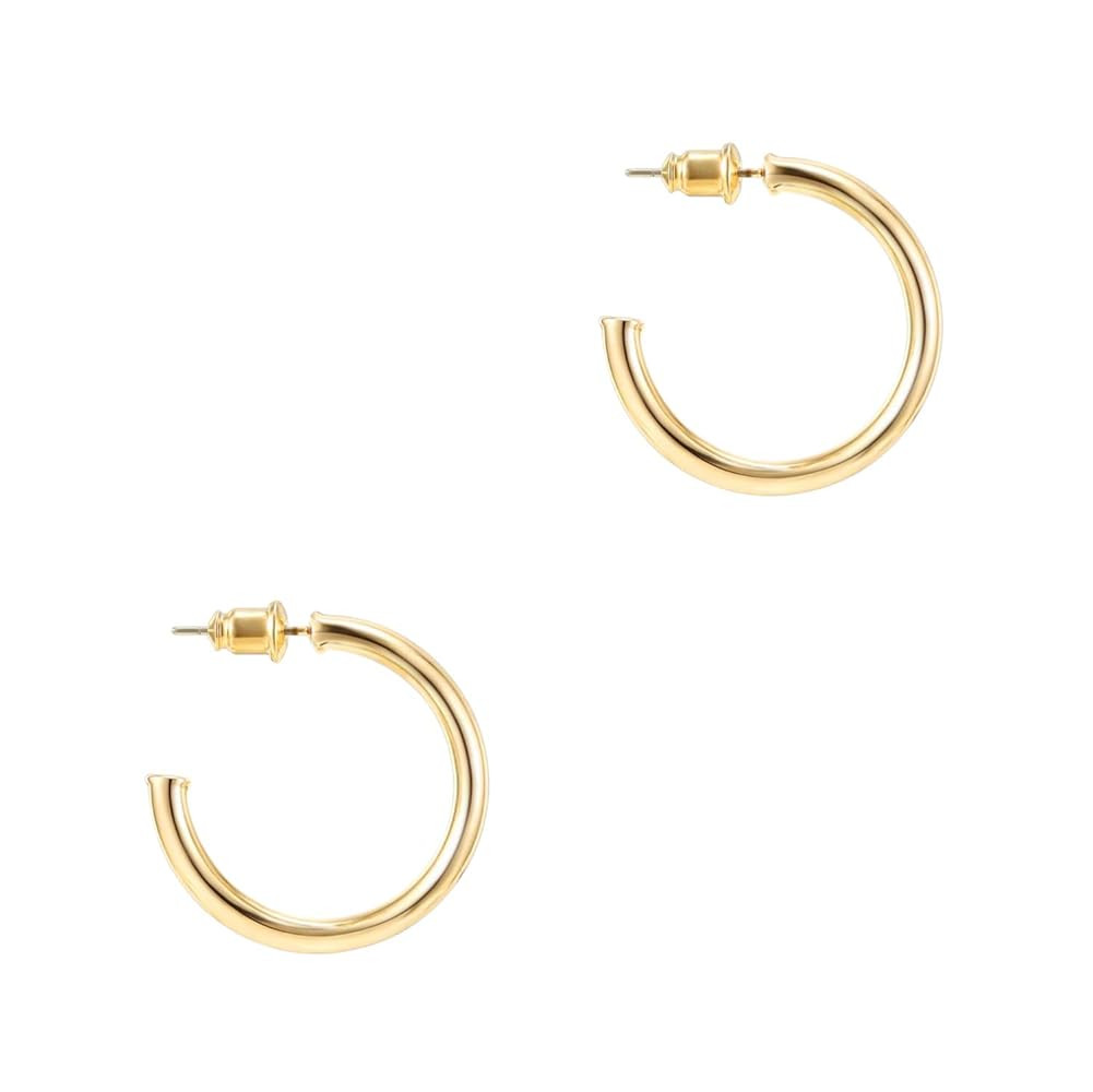 PAVOI 14K Gold Plated Hoop Earrings for Women - 2mm Thick Infinity Hoops - Lightweight Loop Earri... | Amazon (US)