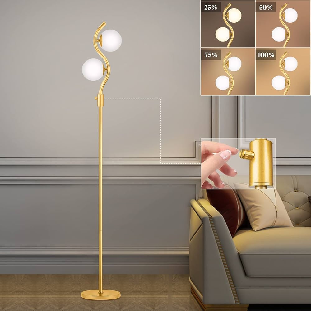 Dimmable Gold Globe Floor Lamp,S Sytle Mid Century Modern Globe Lamp with 0%-100% Brightness 2pcs... | Amazon (US)