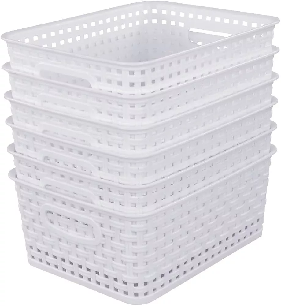 AnnkkyUS 6-Pack White Storage Plastic Baskets, Plastic Weave Basket for  Organizing