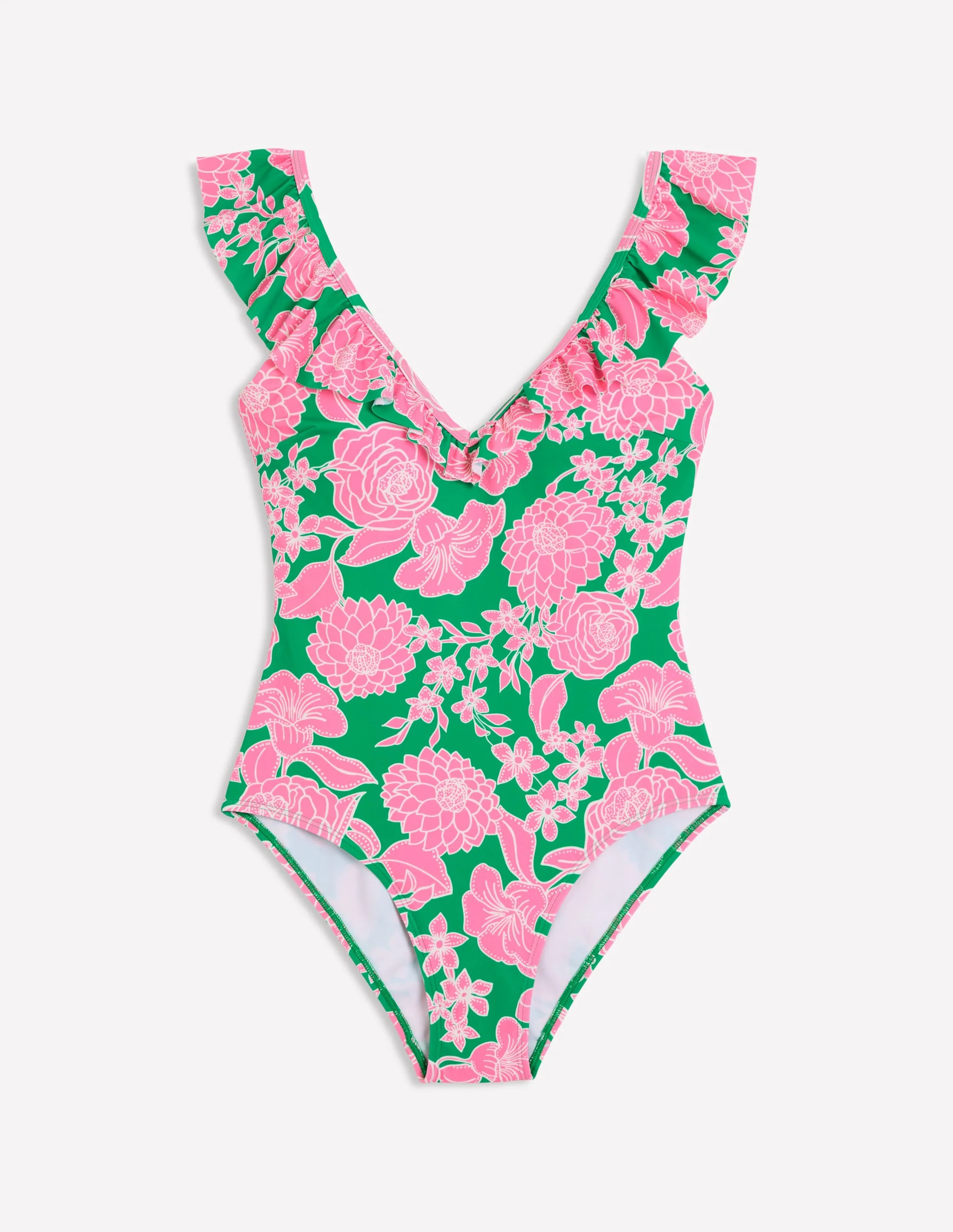 Evia Ruffle Swimsuit-Rich Emerald, Blossom Cascade | Boden (US)