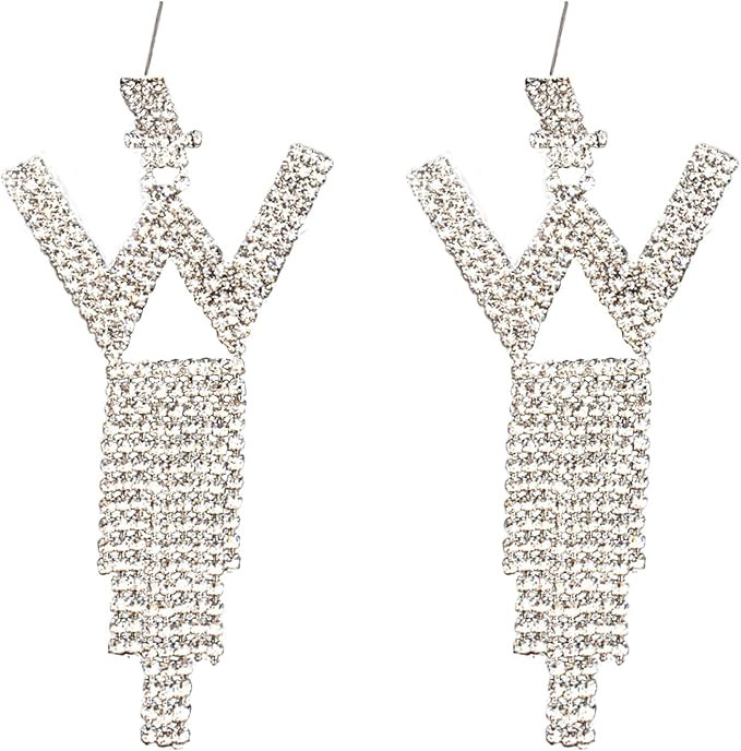 Initial Rhinestone Earrings Sparkle Alphabet Dangle Drop Earrings Clear Crystal Tassel Chandelier... | Amazon (US)