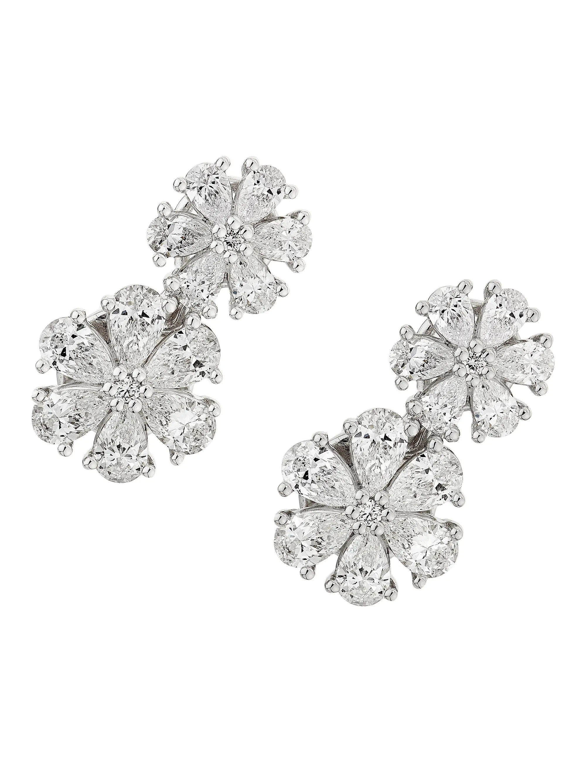 Chopard L´Heure Du Diamant 18K White Gold &amp; 2.47 TCW Diamond Double-Flower Earrings | Saks F... | Saks Fifth Avenue