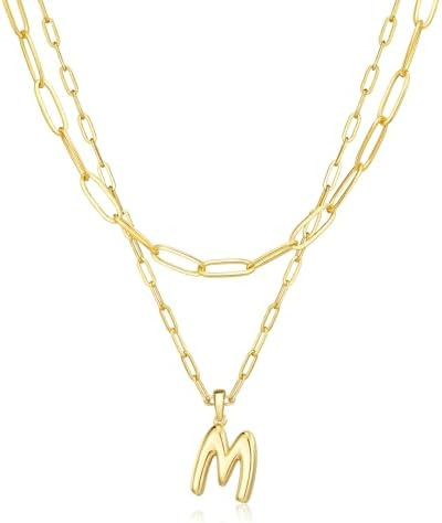 adoyi Dainty Heart Initial Necklaces 14K Gold Plated Layered Letter A-Z Pendant Necklace Stack Tr... | Amazon (US)
