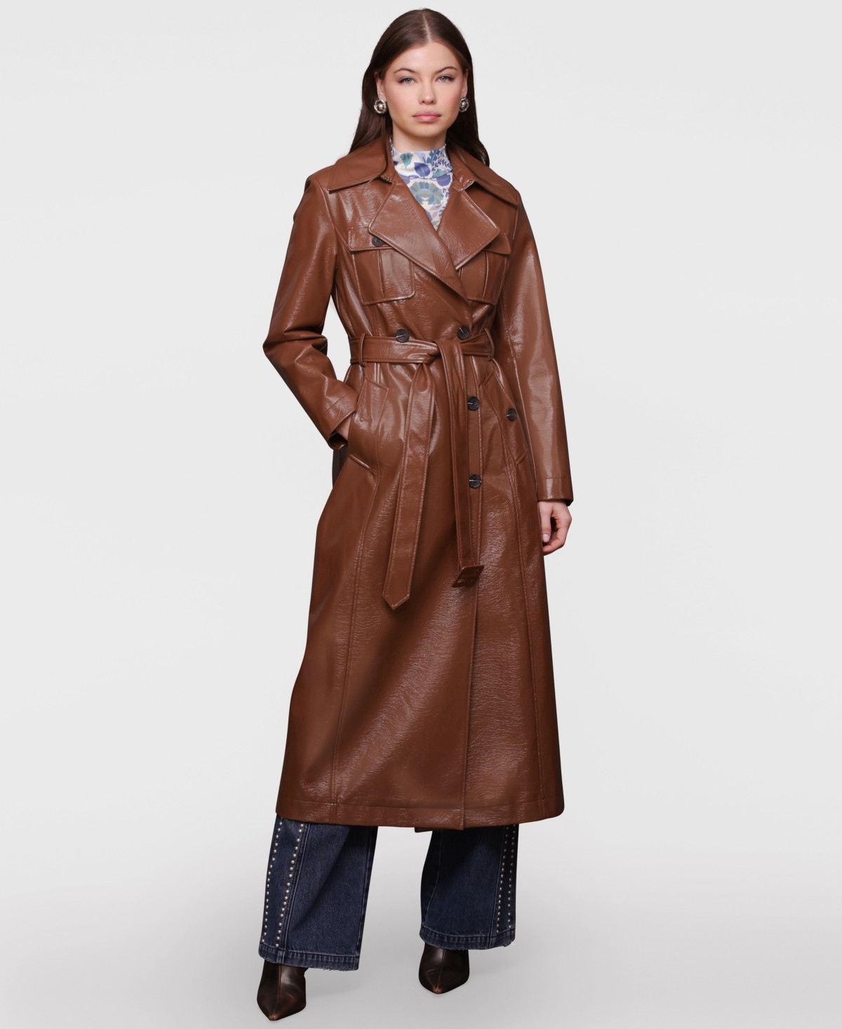 Avec Les Filles Women's Belted Faux-Leather Trench Coat - Whiskey | Macy's