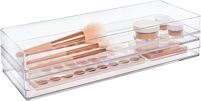 STORi 2-Piece Stackable Clear Drawer Organizer Set | 15" x 6" x 2" Rectangle Trays | Wide Makeup ... | Amazon (US)