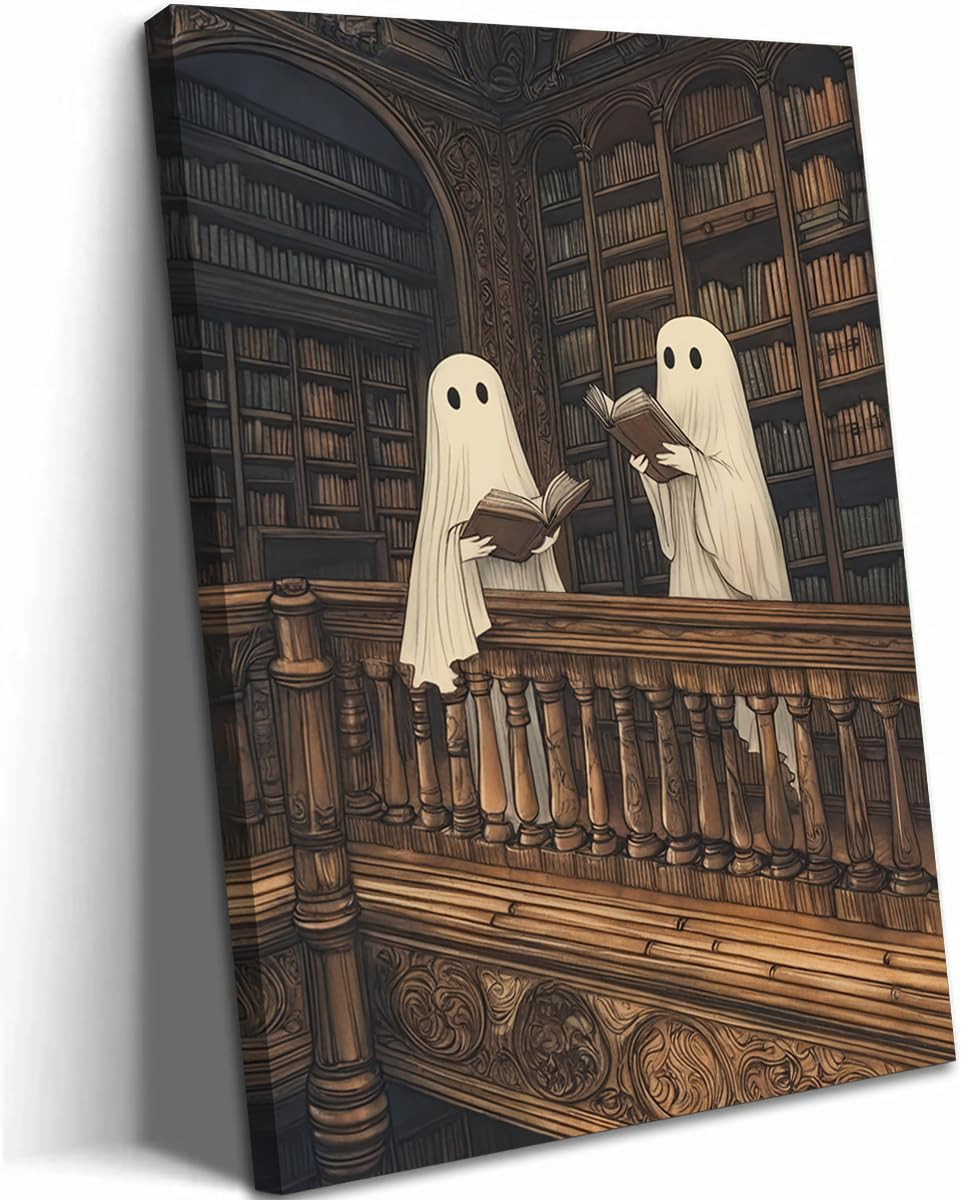 Halloween Ghost Wall Art, Vintage Funny Ghosts Reading Books Pictures Wall Decor Paintings, Gothi... | Amazon (US)