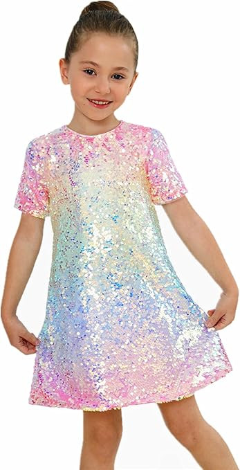 2Bunnies Girl Ombre Pastel Gradient Shimmer Sparkle Colorful Sequin Birthday Dress | Amazon (US)