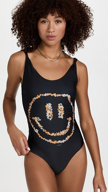 Twisted Strap Swimsuit Smiley - Placement Print | Shopbop
