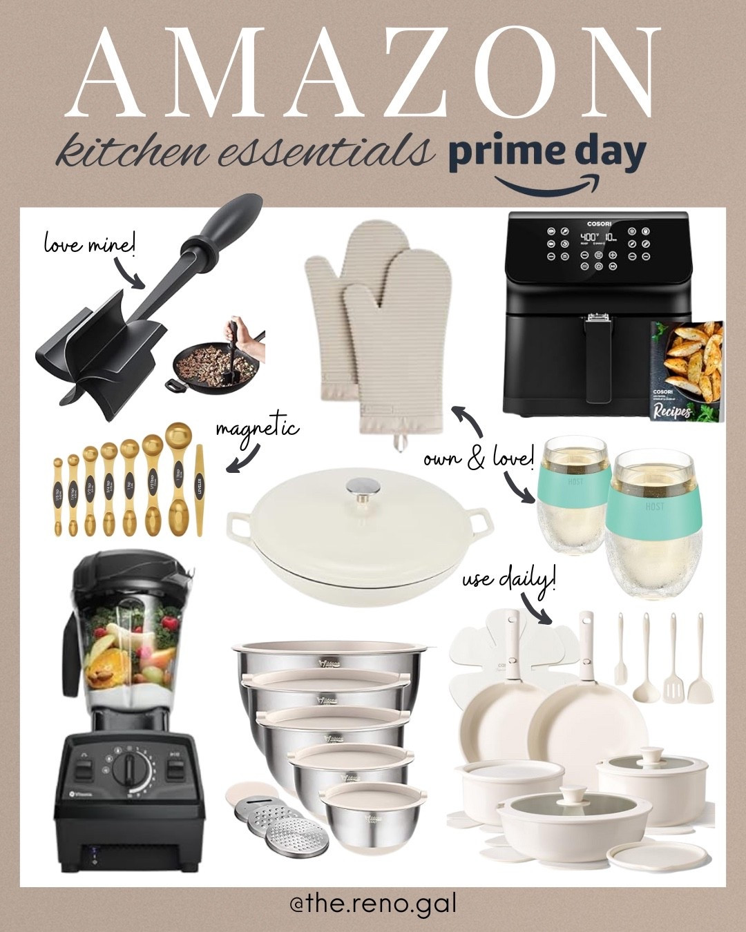 Some of the best kitchen products and deals I’ve found on Amazon Prime Day! These are highly rated, popular finds, and they are on sale  today:

Meat chopper for ground beef
Beige silicone oven mitts
COSORI 12-in-1 Air Fryer 5.8QT
Host wine freeze cooling cups
Freezable wine cups
Amazon Basics enameled cast iron casserole dish
Nonstick pots & pans with removable arms
Space-saving pots & pans
Vitamix 5200 blender
Gold magnetic measuring spoons
Mixing bowls with airtight lids
Linked them here so you can snag the best deals for your kitchen while they’re on sale!

#LTKFinds #AmazonPrimeDay #KitchenDeals #AmazonFavorites

#LTKSaleAlert #LTKHome #LTKFindsUnder100